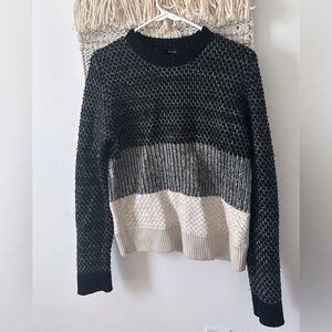 Proenza Schouler Wool Cashmere Silk Colorblock Sweater Black Cream Medium